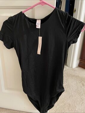 Victoria's Secret Black Short Sleeve Crew Neck Bodysuit